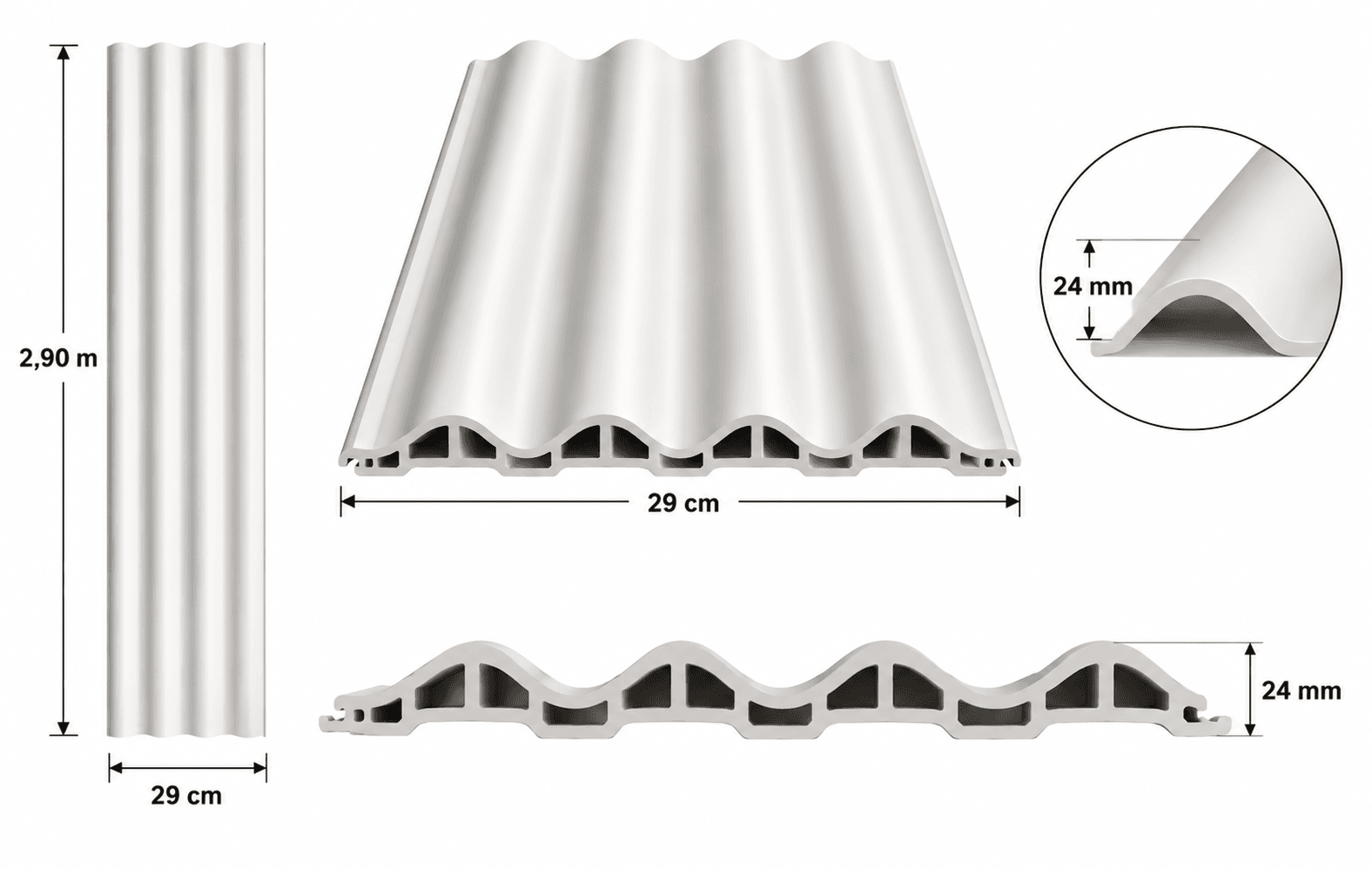 Onda Gris - Revestimiento de pared palillería WPC efecto 3D — vista 4