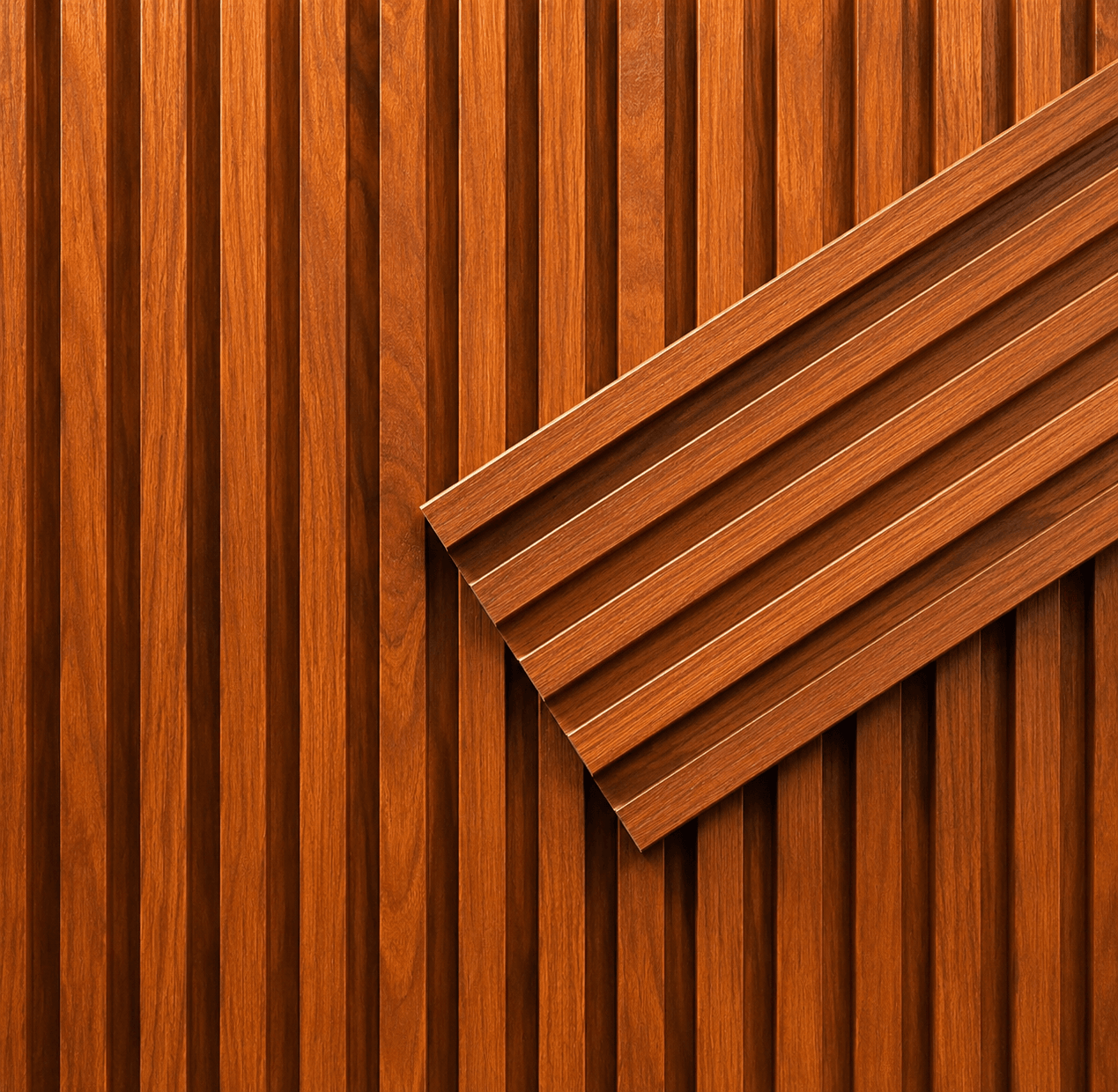 Castaño Cálido - Revestimiento de pared palillería efecto 3D vinílico WPC — vista 3