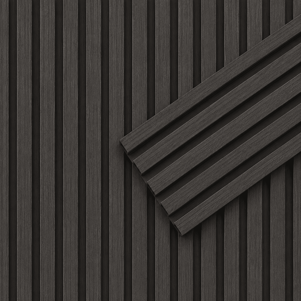 Negro Atenas - Revestimiento de pared palillería efecto 3D vinílico WPC — vista 3