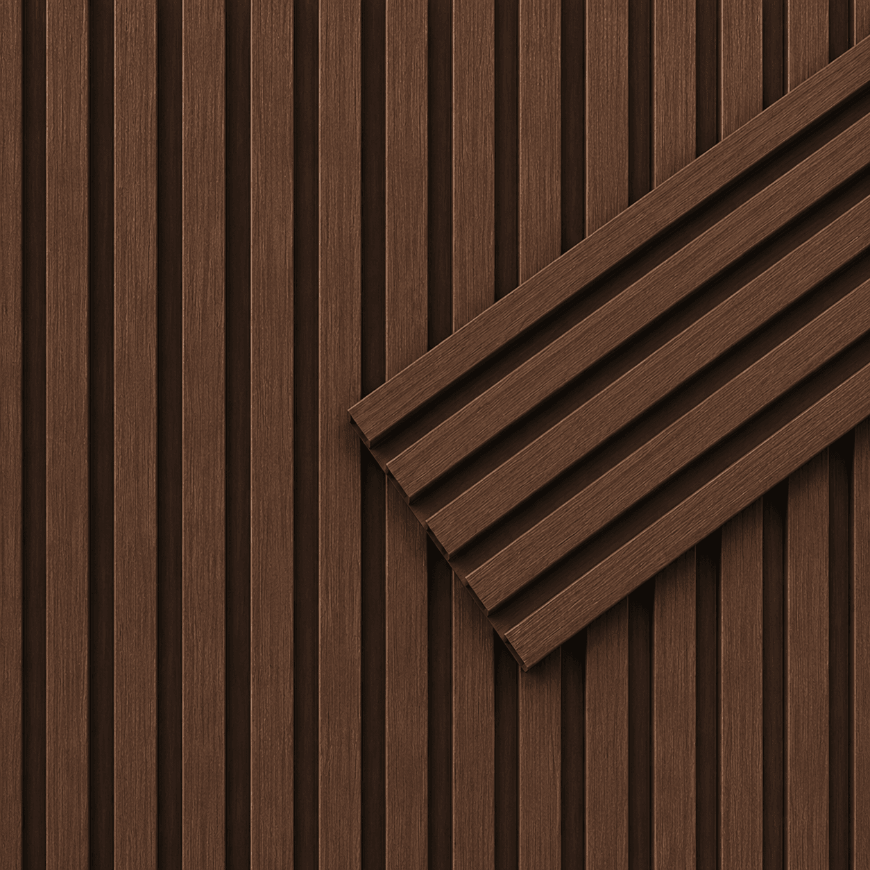 Nogal Oscuro - Revestimiento de pared palillería efecto 3D vinílico WPC — vista 3