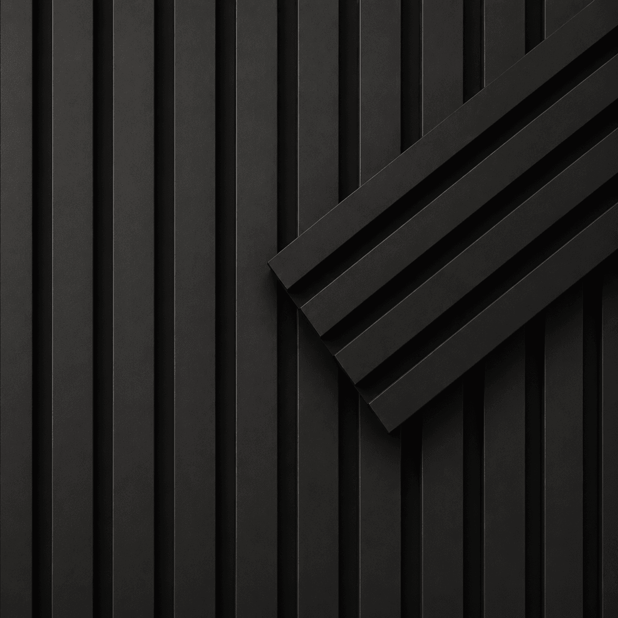 Negro Sólido - Revestimiento de pared palillería efecto 3D vinílico WPC — vista 3