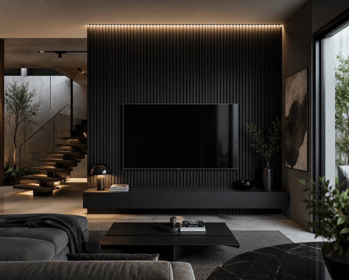 Negro Sólido - Revestimiento de pared palillería efecto 3D vinílico WPC — vista 1