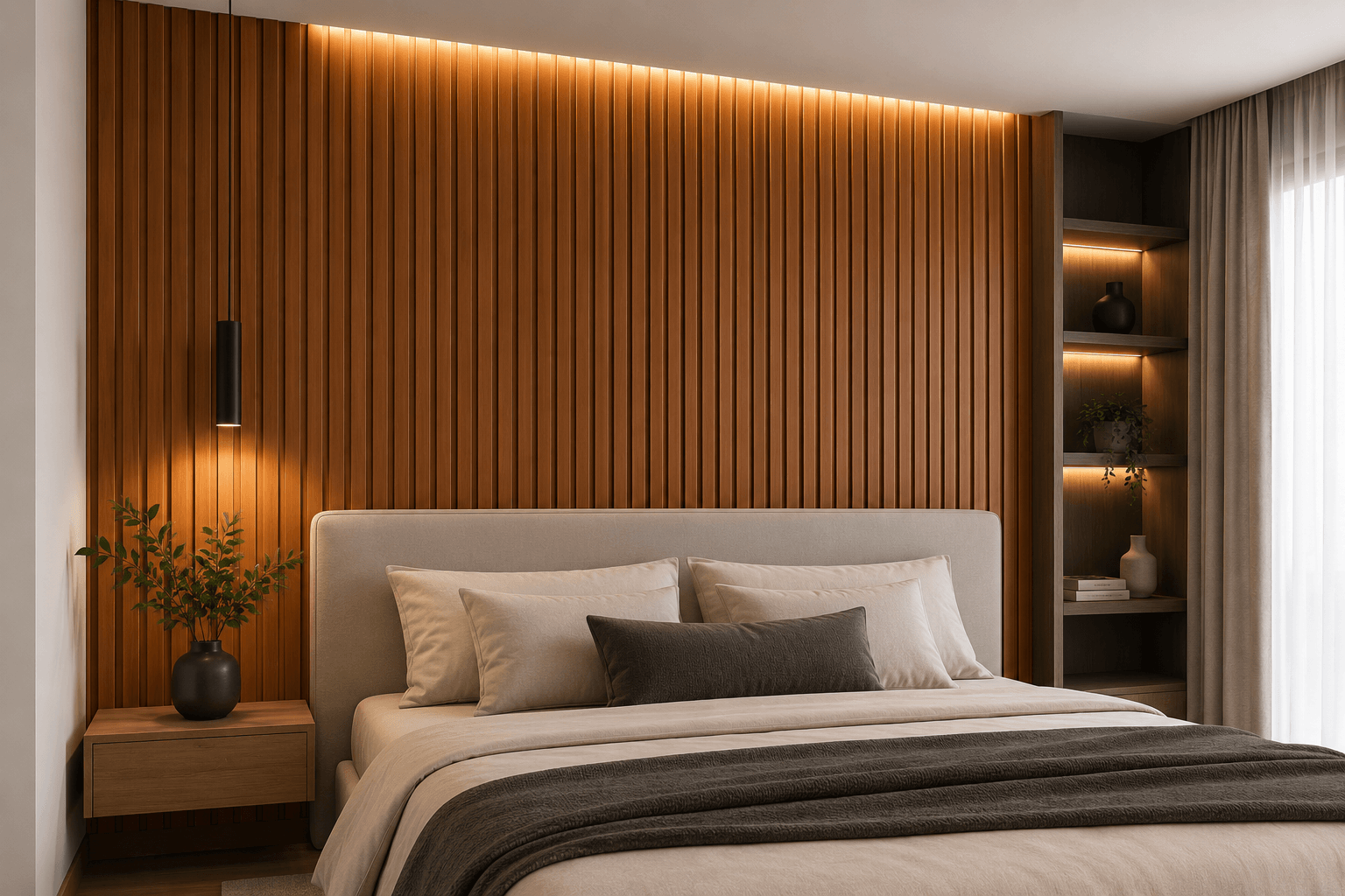 Castaño Cálido - Revestimiento de pared palillería efecto 3D vinílico WPC