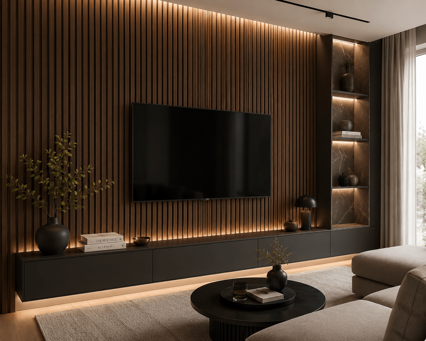 Nogal Oscuro - Revestimiento de pared palillería efecto 3D vinílico WPC
